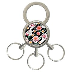 Exotic Watercolor Botanical Flowers Pattern 3-ring Key Chain by GardenOfOphir