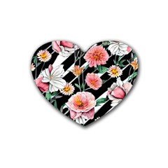 Exotic Watercolor Botanical Flowers Pattern Rubber Heart Coaster (4 Pack) by GardenOfOphir