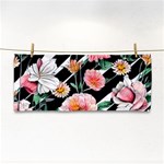 Exotic Watercolor Botanical Flowers Pattern Hand Towel Front