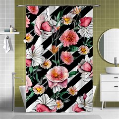 Exotic Watercolor Botanical Flowers Pattern Shower Curtain 48  X 72  (small)  by GardenOfOphir