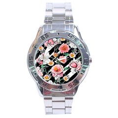 Exotic Watercolor Botanical Flowers Pattern Stainless Steel Analogue Watch by GardenOfOphir