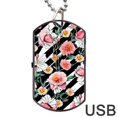 Exotic Watercolor Botanical Flowers Pattern Dog Tag Usb Flash (two Sides) by GardenOfOphir