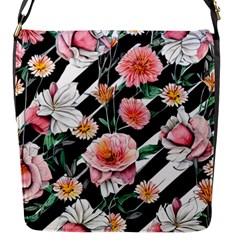 Exotic Watercolor Botanical Flowers Pattern Flap Closure Messenger Bag (s) by GardenOfOphir