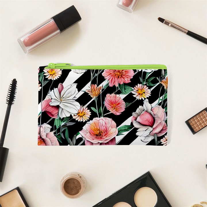 Exotic Watercolor Botanical Flowers Pattern Cosmetic Bag (XS)