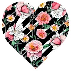 Exotic Watercolor Botanical Flowers Pattern Wooden Puzzle Heart by GardenOfOphir