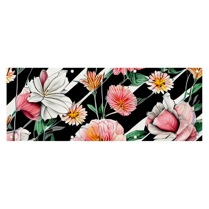 Exotic Watercolor Botanical Flowers Pattern Banner and Sign 8  x 3 