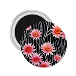 Botanical Black Pink Flowers Pattern 2.25  Magnets Front