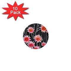 Botanical Black Pink Flowers Pattern 1  Mini Buttons (10 Pack)  by GardenOfOphir