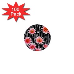 Botanical Black Pink Flowers Pattern 1  Mini Buttons (100 Pack)  by GardenOfOphir