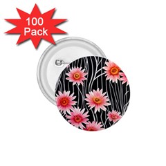 Botanical Black Pink Flowers Pattern 1 75  Buttons (100 Pack) 