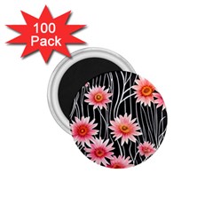 Botanical Black Pink Flowers Pattern 1 75  Magnets (100 Pack)  by GardenOfOphir