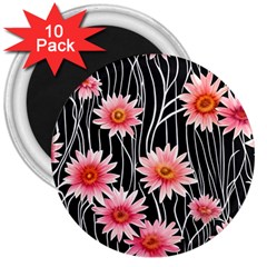 Botanical Black Pink Flowers Pattern 3  Magnets (10 Pack)  by GardenOfOphir