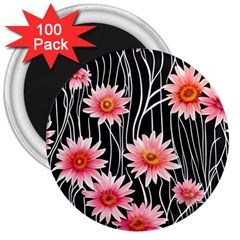 Botanical Black Pink Flowers Pattern 3  Magnets (100 Pack) by GardenOfOphir