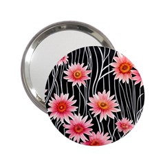 Botanical Black Pink Flowers Pattern 2 25  Handbag Mirrors