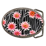 Botanical Black Pink Flowers Pattern Belt Buckles Front