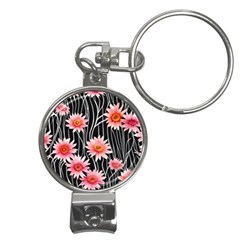 Botanical Black Pink Flowers Pattern Nail Clippers Key Chain by GardenOfOphir