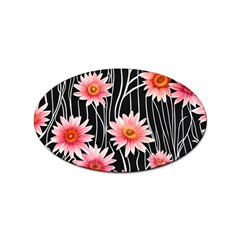 Botanical Black Pink Flowers Pattern Sticker (oval) by GardenOfOphir