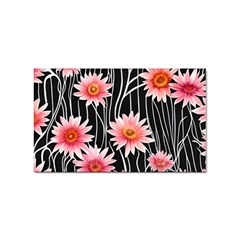 Botanical Black Pink Flowers Pattern Sticker (rectangular) by GardenOfOphir