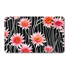 Botanical Black Pink Flowers Pattern Magnet (rectangular) by GardenOfOphir