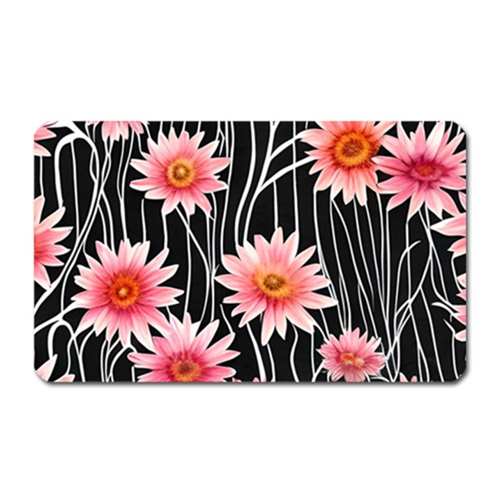 Botanical Black Pink Flowers Pattern Magnet (Rectangular)