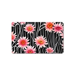 Botanical Black Pink Flowers Pattern Magnet (name Card) by GardenOfOphir