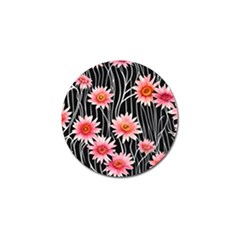 Botanical Black Pink Flowers Pattern Golf Ball Marker by GardenOfOphir