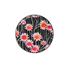 Botanical Black Pink Flowers Pattern Hat Clip Ball Marker by GardenOfOphir