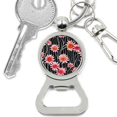 Botanical Black Pink Flowers Pattern Bottle Opener Key Chain by GardenOfOphir