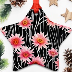 Botanical Black Pink Flowers Pattern Star Ornament (two Sides) by GardenOfOphir