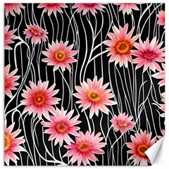 Botanical Black Pink Flowers Pattern Canvas 12  X 12  by GardenOfOphir