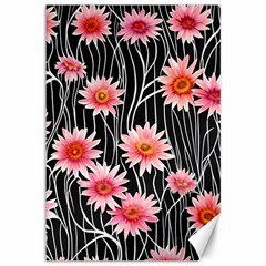 Botanical Black Pink Flowers Pattern Canvas 12  X 18  by GardenOfOphir