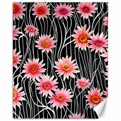 Botanical Black Pink Flowers Pattern Canvas 16  X 20  by GardenOfOphir