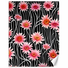 Botanical Black Pink Flowers Pattern Canvas 18  X 24  by GardenOfOphir