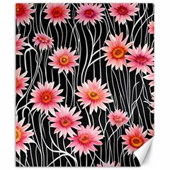 Botanical Black Pink Flowers Pattern Canvas 20  X 24  by GardenOfOphir