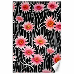 Botanical Black Pink Flowers Pattern Canvas 20  X 30  by GardenOfOphir