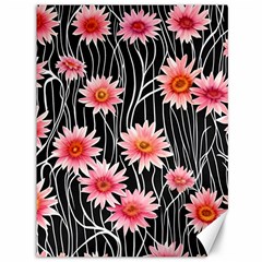 Botanical Black Pink Flowers Pattern Canvas 36  X 48  by GardenOfOphir