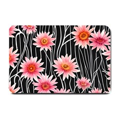 Botanical Black Pink Flowers Pattern Small Doormat by GardenOfOphir