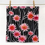 Botanical Black Pink Flowers Pattern Face Towel Front