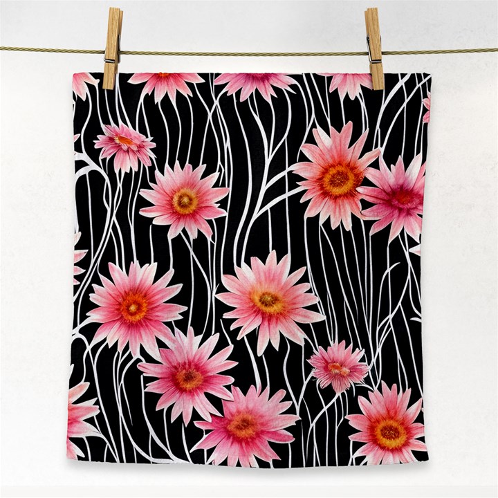 Botanical Black Pink Flowers Pattern Face Towel