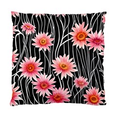 Botanical Black Pink Flowers Pattern Standard Cushion Case (one Side) by GardenOfOphir