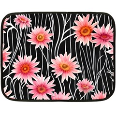 Botanical Black Pink Flowers Pattern One Side Fleece Blanket (mini) by GardenOfOphir