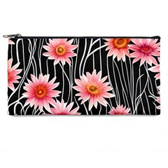 Botanical Black Pink Flowers Pattern Pencil Case by GardenOfOphir