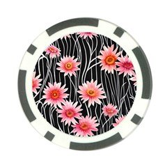 Botanical Black Pink Flowers Pattern Poker Chip Card Guard (10 Pack) by GardenOfOphir