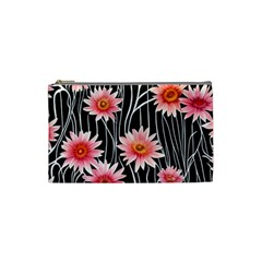 Botanical Black Pink Flowers Pattern Cosmetic Bag (small) by GardenOfOphir