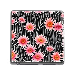 Botanical Black Pink Flowers Pattern Memory Card Reader (square 5 Slot) by GardenOfOphir