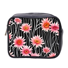 Botanical Black Pink Flowers Pattern Mini Toiletries Bag (two Sides) by GardenOfOphir