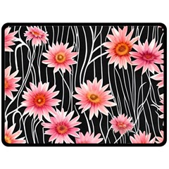 Botanical Black Pink Flowers Pattern One Side Fleece Blanket (large) by GardenOfOphir