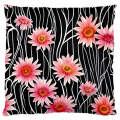 Botanical Black Pink Flowers Pattern Large Cushion Case (one Side) by GardenOfOphir