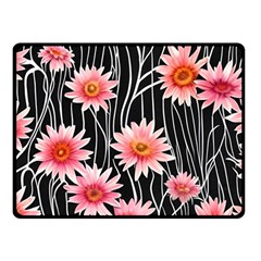 Botanical Black Pink Flowers Pattern Fleece Blanket (small) by GardenOfOphir