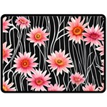 Botanical Black Pink Flowers Pattern Fleece Blanket (Large) 80 x60  Blanket Front